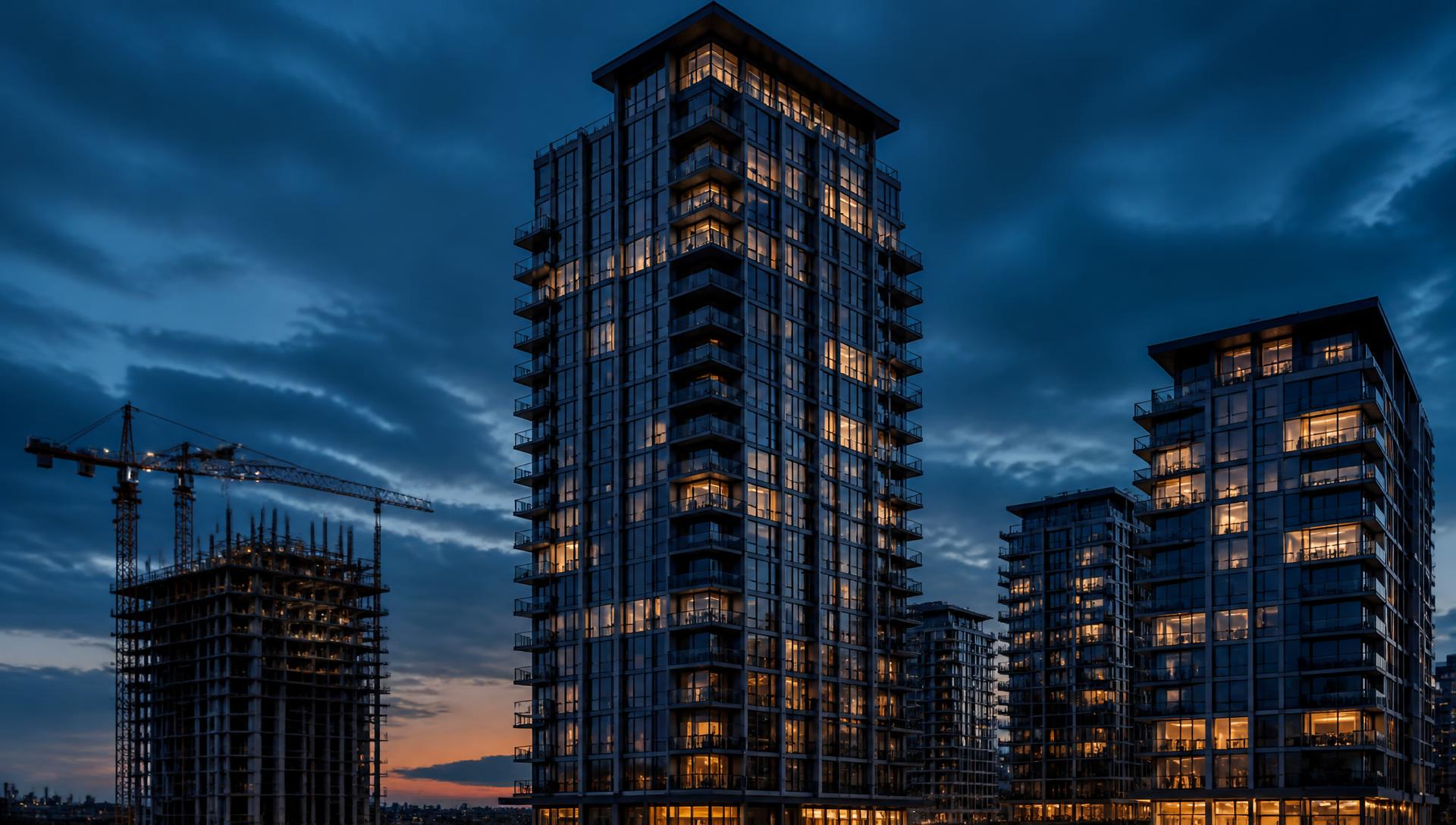 Empreendimentos imobiliários ao entardecer